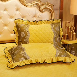 2pcs Crystal Velvet Quilted Cotton Lace Pillow Case Cover Rectangle Home Decor Pillow Sham Winter Warm 48x74cm