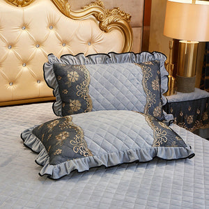 2pcs Crystal Velvet Quilted Cotton Lace Pillow Case Cover Rectangle Home Decor Pillow Sham Winter Warm 48x74cm