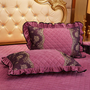 2pcs Crystal Velvet Quilted Cotton Lace Pillow Case Cover Rectangle Home Decor Pillow Sham Winter Warm 48x74cm