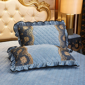 2pcs Crystal Velvet Quilted Cotton Lace Pillow Case Cover Rectangle Home Decor Pillow Sham Winter Warm 48x74cm