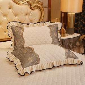 2pcs Crystal Velvet Quilted Cotton Lace Pillow Case Cover Rectangle Home Decor Pillow Sham Winter Warm 48x74cm