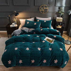 Luxury Bedding Sets Flannel Winter Thick Warm Comforter For Girls room Princess Duvet Cover Queen Size Bed Linen Wedding Bed Set