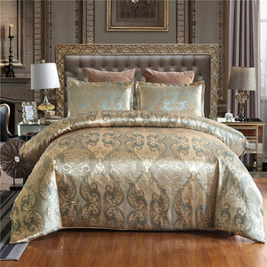 Luxury Tribute Silk Satin Jacquard duvet cover Sliver Gold bedding set Double queen king size Embroidery Wedding bed set