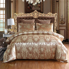 Load image into Gallery viewer, Luxury Tribute Silk Satin Jacquard duvet cover Sliver Gold bedding set Double queen king size Embroidery Wedding bed set