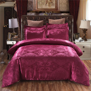 Luxury Tribute Silk Satin Jacquard duvet cover Sliver Gold bedding set Double queen king size Embroidery Wedding bed set