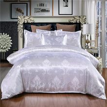 Load image into Gallery viewer, Luxury Tribute Silk Satin Jacquard duvet cover Sliver Gold bedding set Double queen king size Embroidery Wedding bed set