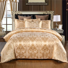 Load image into Gallery viewer, Luxury Tribute Silk Satin Jacquard duvet cover Sliver Gold bedding set Double queen king size Embroidery Wedding bed set