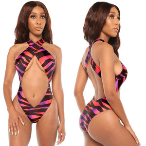 One Piece Halter High Leg Cut African Printed Backless Bikini