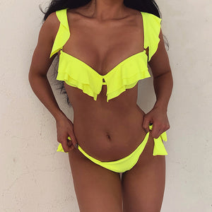 2020 New Arrival Ruffle Polka Dot Push Up Two Piece Beach Wear