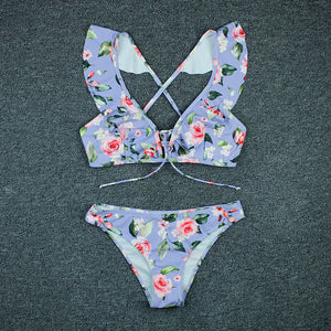 New For 2020 Swimwear Ruffled Print Floral Brazilian Bikini Two Piece Suit Beachwear