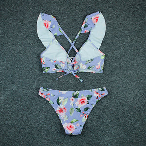 New For 2020 Swimwear Ruffled Print Floral Brazilian Bikini Two Piece Suit Beachwear