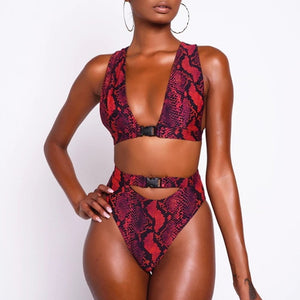 2020 Buckle High Waist V Neck  Bathing Suit New