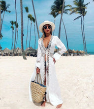 Load image into Gallery viewer, 2020 Crochet White Knitted Beach Cover up dress Tunic Long Cover up Robe Beachwear