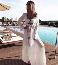 Load image into Gallery viewer, 2020 Crochet White Knitted Beach Cover up dress Tunic Long Cover up Robe Beachwear