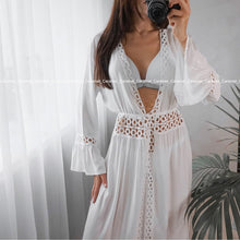 Load image into Gallery viewer, 2020 Crochet White Knitted Beach Cover up dress Tunic Long Cover up Robe Beachwear