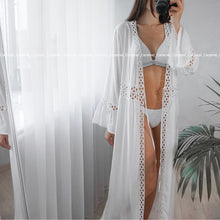 Load image into Gallery viewer, 2020 Crochet White Knitted Beach Cover up dress Tunic Long Cover up Robe Beachwear