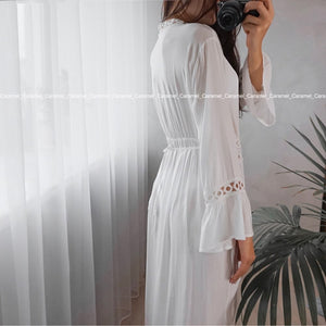 2020 Crochet White Knitted Beach Cover up dress Tunic Long Cover up Robe Beachwear