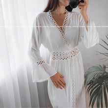 Load image into Gallery viewer, 2020 Crochet White Knitted Beach Cover up dress Tunic Long Cover up Robe Beachwear