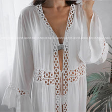 Load image into Gallery viewer, 2020 Crochet White Knitted Beach Cover up dress Tunic Long Cover up Robe Beachwear