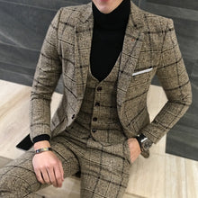 Load image into Gallery viewer, 2 Piece Suits Men British Latest Coat Pant Designs Royal Blue Mens Suit Autumn Winter Thick Slim Fit Plaid Wedding Dress Tuxedos