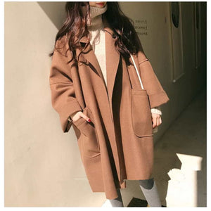 2020 Winter  tweed coat pockets female blend coat overcoat