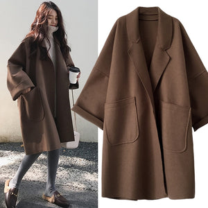 2020 Winter  tweed coat pockets female blend coat overcoat