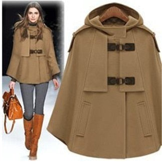 Fashion Hooded Woolen Cape Jacket Womens 2020 Autumn Winter New Loose Cashmere Poncho Coat Female Casual Wool Blend Windbreaker