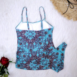 New Retro Print 2 Piece Tankini Plus Size Shorts Push Up Bathing Suit