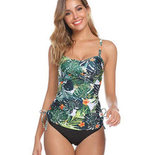 Load image into Gallery viewer, New Retro Print 2 Piece Tankini Plus Size Shorts Push Up Bathing Suit