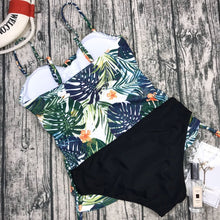 Load image into Gallery viewer, New Retro Print 2 Piece Tankini Plus Size Shorts Push Up Bathing Suit