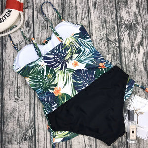 New Retro Print 2 Piece Tankini Plus Size Shorts Push Up Bathing Suit