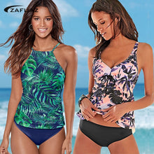 Load image into Gallery viewer, New Retro Print 2 Piece Tankini Plus Size Shorts Push Up Bathing Suit