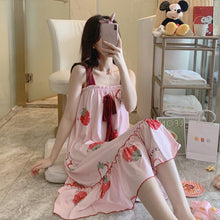 Load image into Gallery viewer, S-5XL Plus Sizes Nightdress for Female Summer Big Bow Design Sleep Dress Sexy Woman Sling Night Dress Women Night Sleepwear