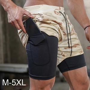 Pocket Running Shorts Men 2 In 1 Camo Double Layer Quick Dry Sports Clothing