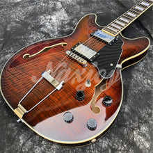Load image into Gallery viewer, Grote Coffee Color Flame Maple Hollow Body Double F Holes Thin body Rosewood Fingerboard Jazzy