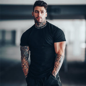 Gyms T-shirt Men Short sleeve Cotton T-shirt Casual  Workout Tee Tops Summer clothing