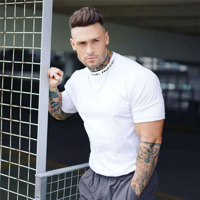 Gyms T-shirt Men Short sleeve Cotton T-shirt Casual  Workout Tee Tops Summer clothing