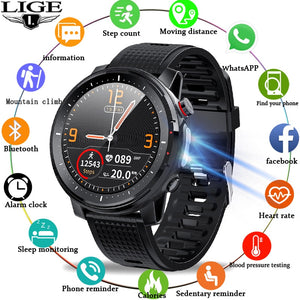 2021 LIGE IP68 Waterproof Smart Watch Men ECG Heart Rate Blood Pressure Monitor LED Flashlight Sports Fitness Tracker smartwatch