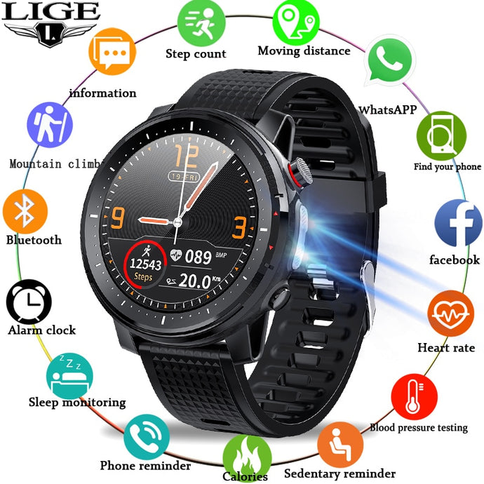 2021 LIGE IP68 Waterproof Smart Watch Men ECG Heart Rate Blood Pressure Monitor LED Flashlight Sports Fitness Tracker smartwatch