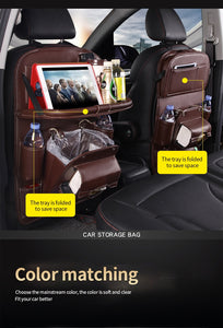 Leather Car Seat Back Organizer Tray  With  Foldable Table