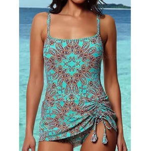 New Retro Print 2 Piece Tankini Plus Size Shorts Push Up Bathing Suit