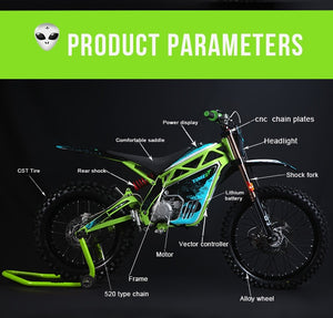 E-MOTOR Electric motorcycle 96V Peak 12000w Stealth electric mountain bike 120KM/H off-road motorcycle