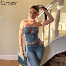 Load image into Gallery viewer, Cutenew Denim Women Tank Tops New Casual Slim Streetwear Fashion Simplicity