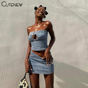 Cutenew Denim Women Tank Tops New Casual Slim Streetwear Fashion Simplicity