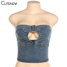 Load image into Gallery viewer, Cutenew Denim Women Tank Tops New Casual Slim Streetwear Fashion Simplicity