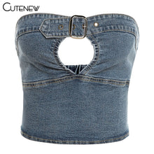 Load image into Gallery viewer, Cutenew Denim Women Tank Tops New Casual Slim Streetwear Fashion Simplicity