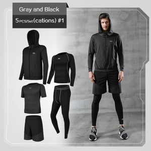 5 Pcs/Set Men's Tracksuit Gym Fitness Compression Sports Suit Clothes Running Jogging Sport Wear Exercise Workout Tights