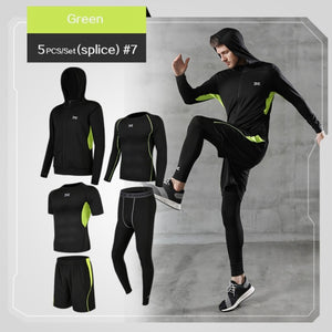 5 Pcs/Set Men's Tracksuit Gym Fitness Compression Sports Suit Clothes Running Jogging Sport Wear Exercise Workout Tights