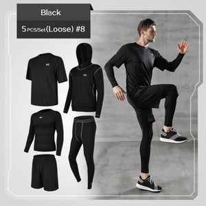 5 Pcs/Set Men's Tracksuit Gym Fitness Compression Sports Suit Clothes Running Jogging Sport Wear Exercise Workout Tights