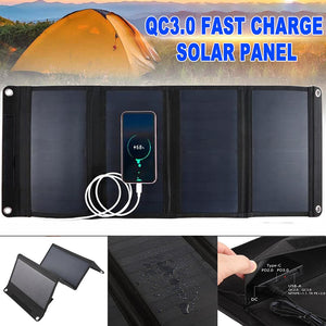 100W QC3.0 Fast Charge Solar Panels Portable Foldable Waterproof USB Type-C Solar Panel Charger Power Bank for Phone Battery